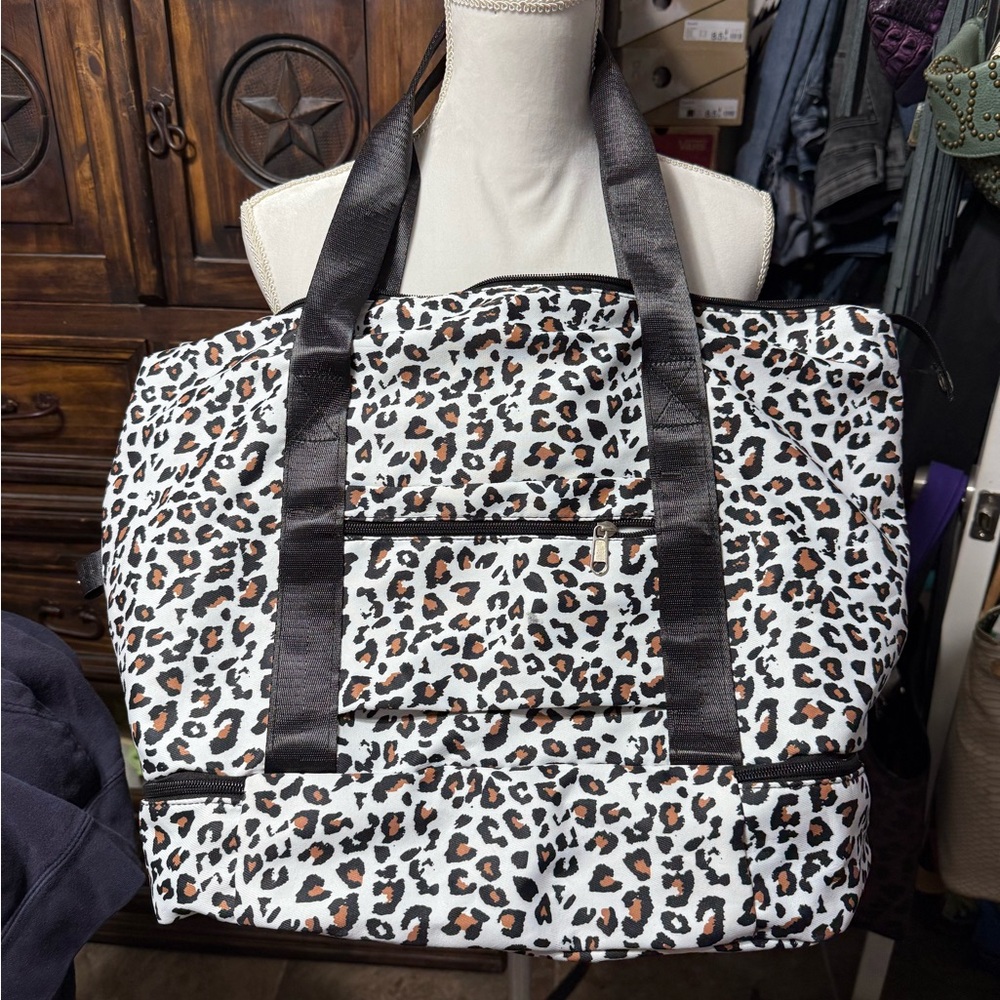 Leopard Print Tote Bag with Black Straps